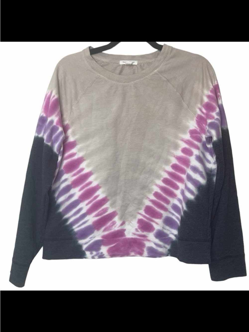 BeachLunchLounge Tie-Dye V-Stripe Pullover Sweatshirt - Purple Gray fuchsia NW